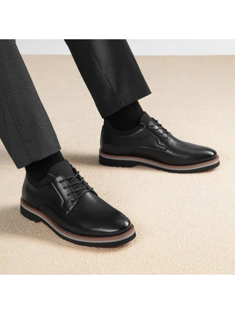 Men's Black Comfortable Lace Up Faux Leather Lightweight Oxford Dress Shoes